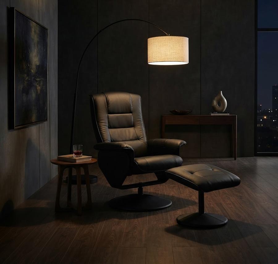 Major-Q Black PU Recliner Chair and Ottoman